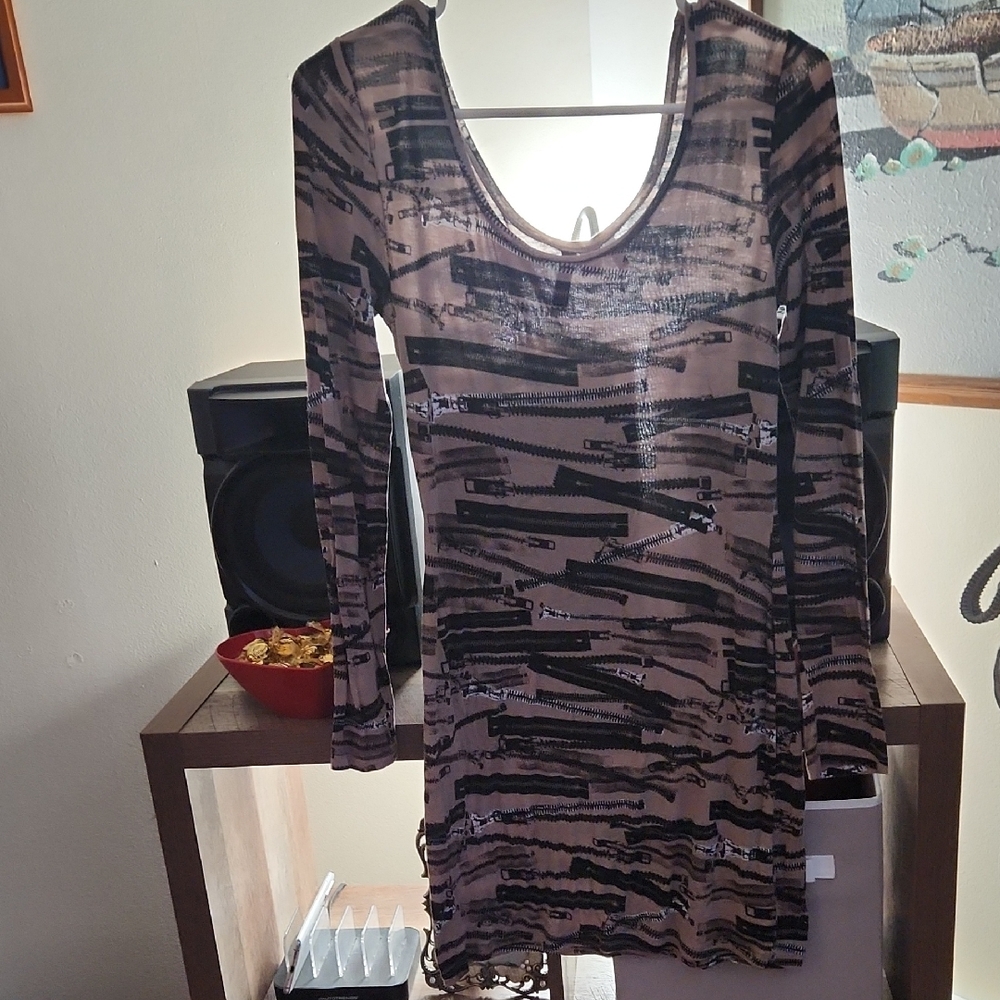 Stylish Black and Tan Zipper Dress